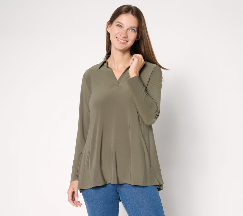 Women with Control Como Jersey Split Neck Hi Low Tunic — View 14