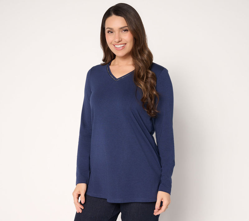 Denim & Co. Regular Favorite Jersey Beaded V-Neck Tunic — View 9