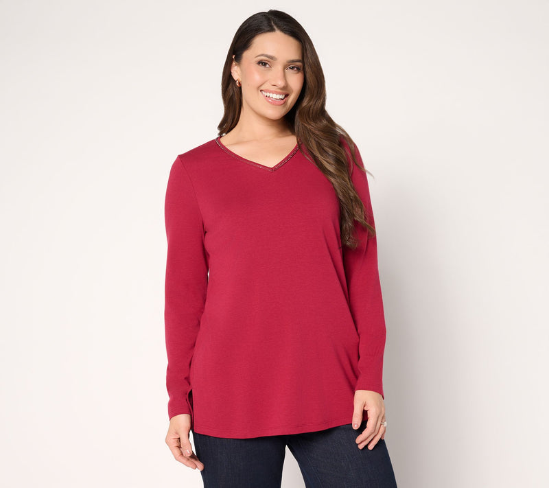 Denim & Co. Regular Favorite Jersey Beaded V-Neck Tunic — View 5