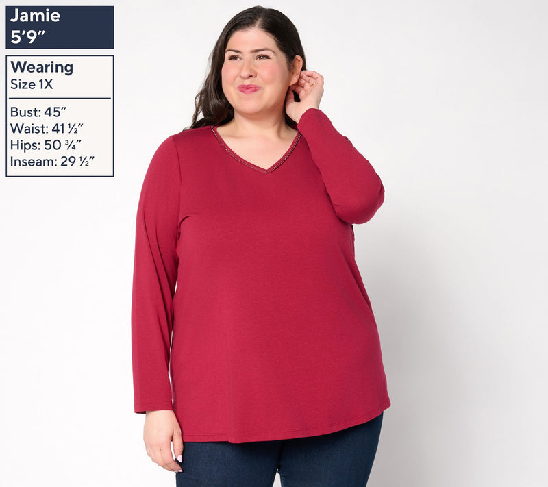 Denim & Co. Regular Favorite Jersey Beaded V-Neck Tunic — View 10
