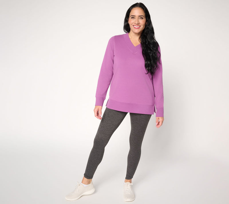 Denim & Co. Active Brushed Back French Terry V-Neck Top — View 4