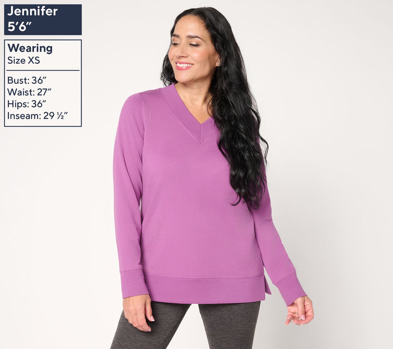 Denim & Co. Active Brushed Back French Terry V-Neck Top — View 2
