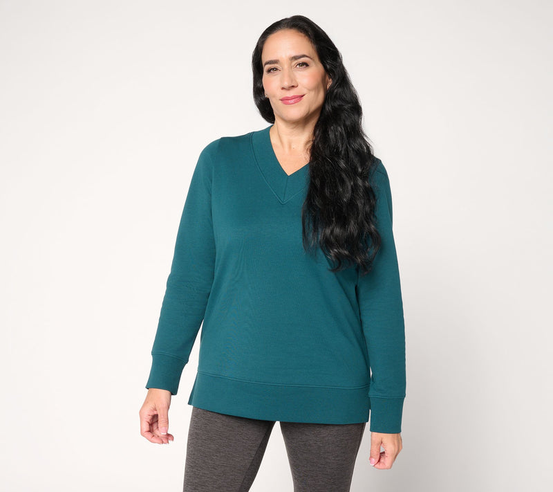 Denim & Co. Active Brushed Back French Terry V-Neck Top — View 10