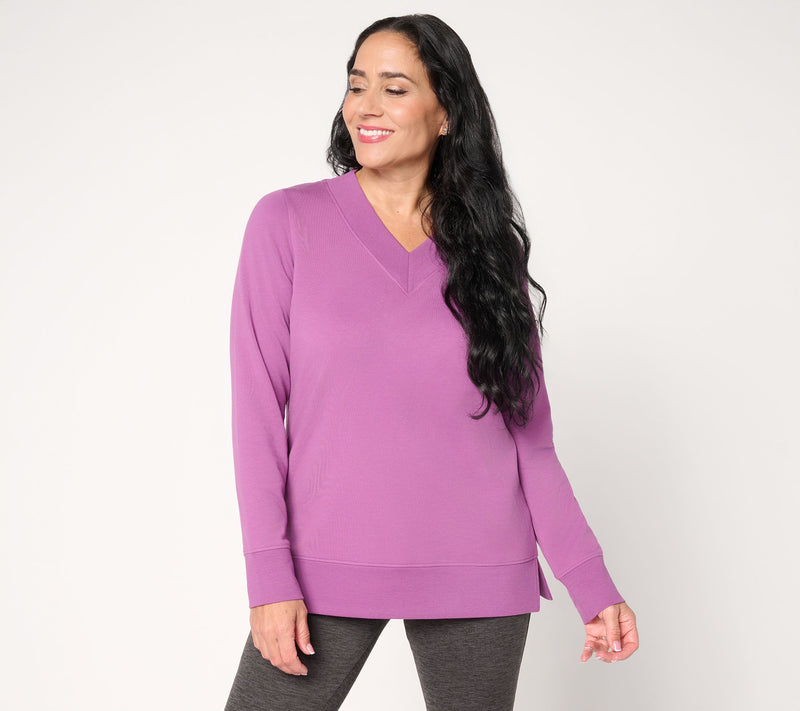 Denim & Co. Active Brushed Back French Terry V-Neck Top — View 11