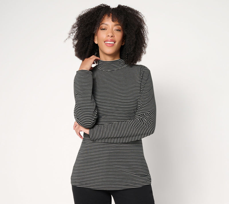 Denim & Co. Lurex Stripe Jersey Mock Neck Top — View 7