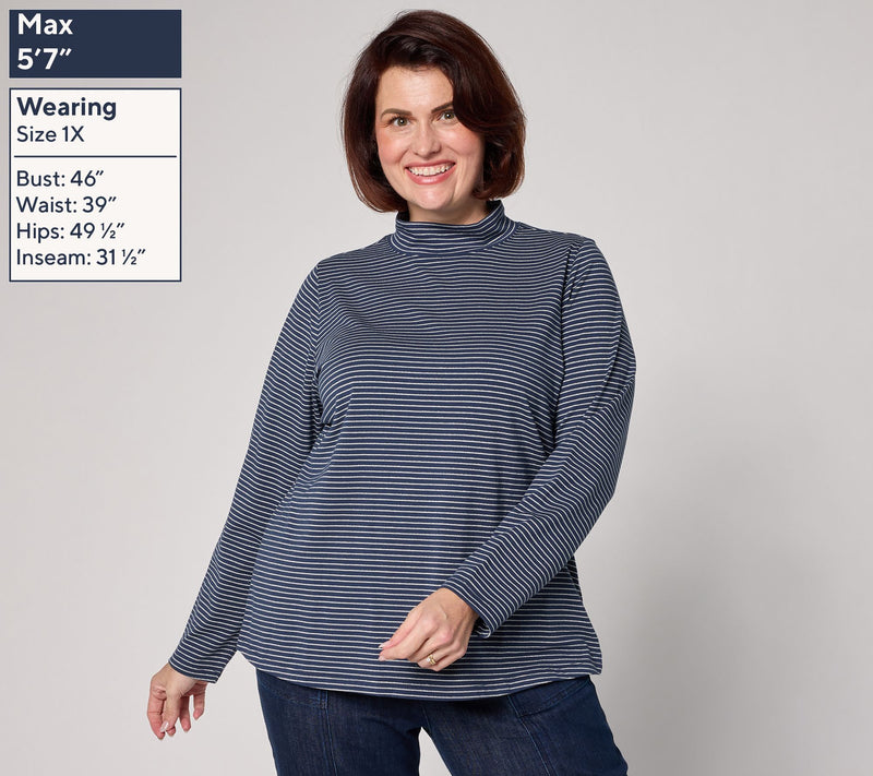 Denim & Co. Lurex Stripe Jersey Mock Neck Top — View 8