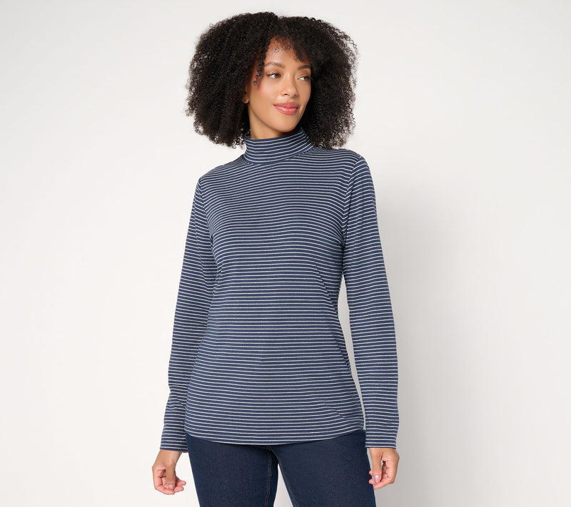 Denim & Co. Lurex Stripe Jersey Mock Neck Top — View 5