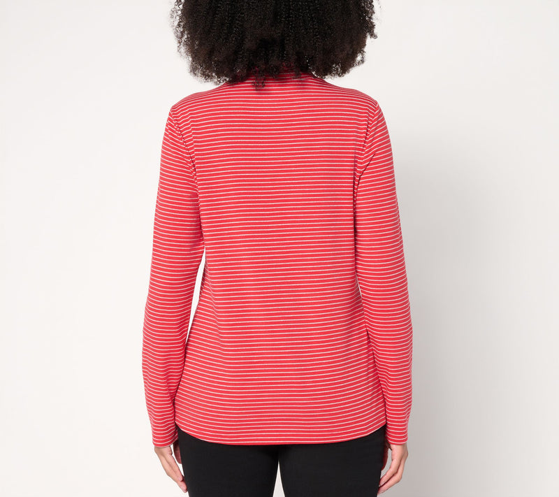 Denim & Co. Lurex Stripe Jersey Mock Neck Top — View 10