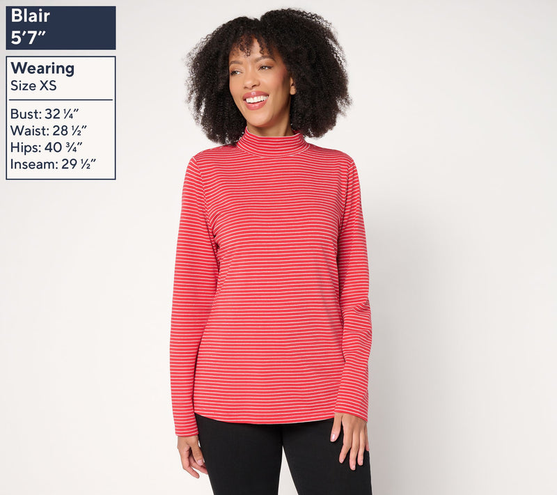 Denim & Co. Lurex Stripe Jersey Mock Neck Top — View 9