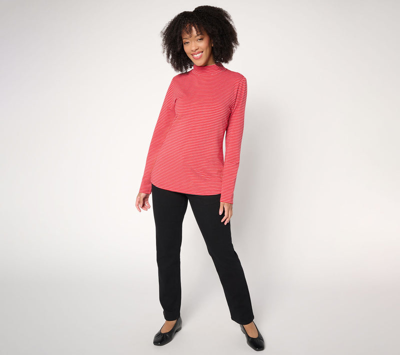Denim & Co. Lurex Stripe Jersey Mock Neck Top — View 11