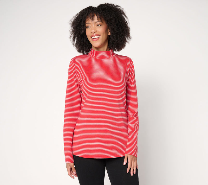 Denim & Co. Lurex Stripe Jersey Mock Neck Top — Main view