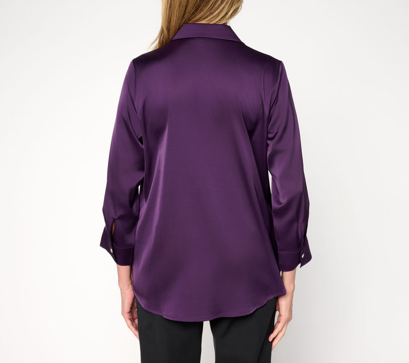 Denim & Co. Stretch Satin Button Front Long Sleeve Blouse — View 4