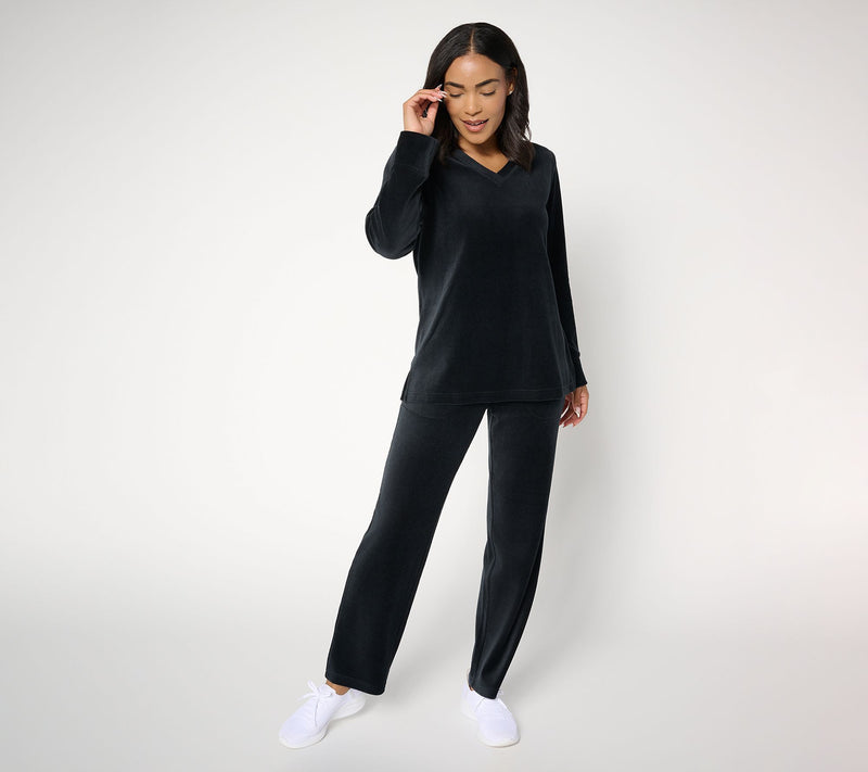 Denim & Co. Active Regular Velour Top & Straight Leg Pants Set — View 12