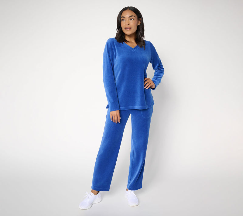 Denim & Co. Active Regular Velour Top & Straight Leg Pants Set — View 16