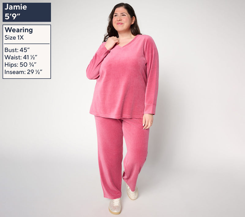 Denim & Co. Active Petite Velour Top & Straight Leg Pants Set — View 3