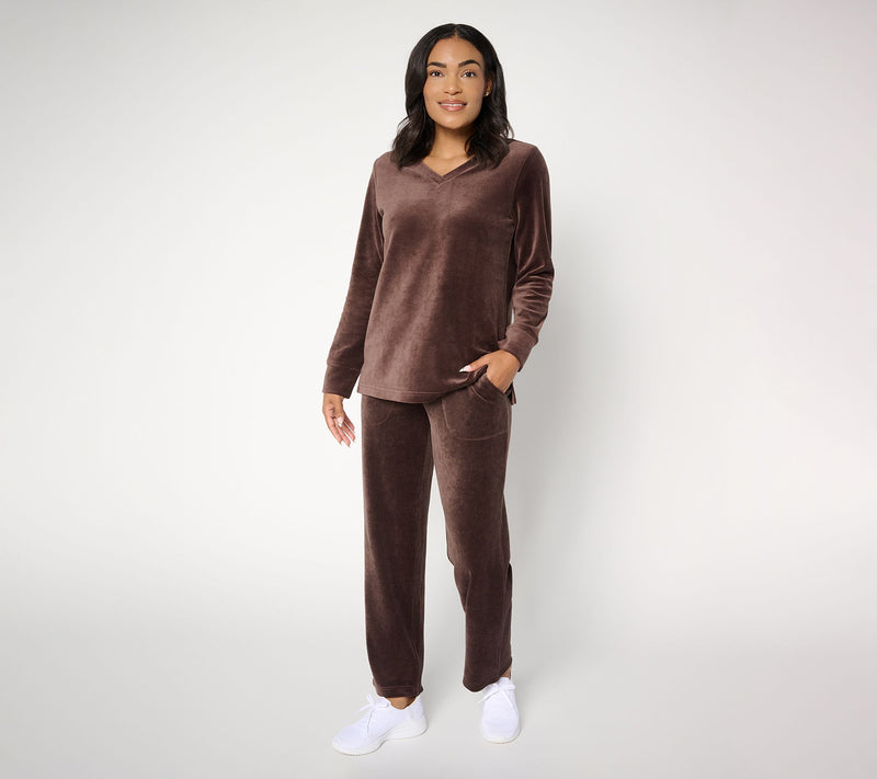 Denim & Co. Active Petite Velour Top & Straight Leg Pants Set — View 15