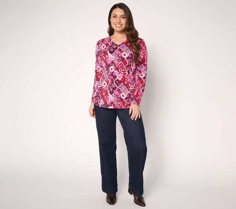 Denim & Co. Printed Perfect Jersey V-Neck Top with Curved Hem — View 5