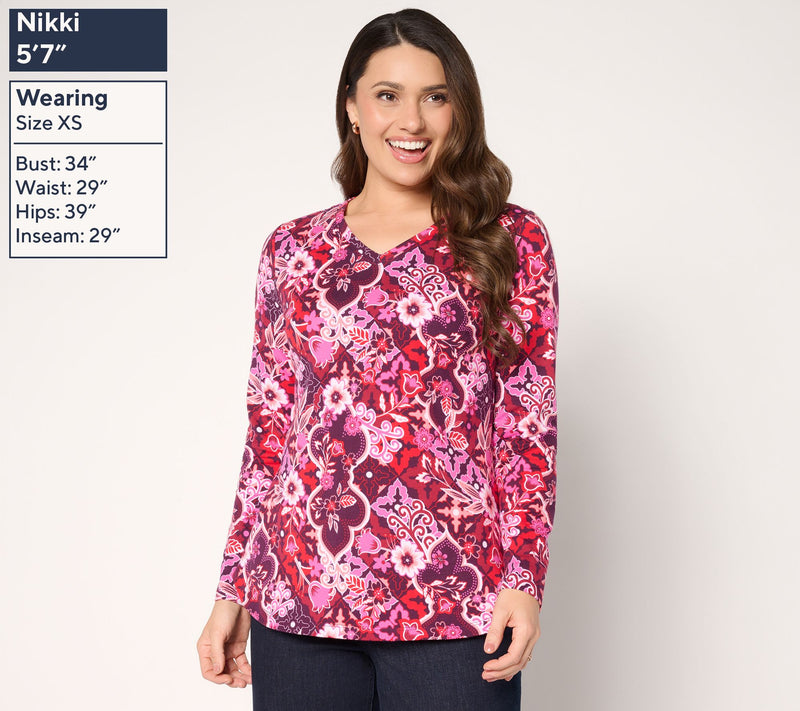 Denim & Co. Printed Perfect Jersey V-Neck Top with Curved Hem — View 3
