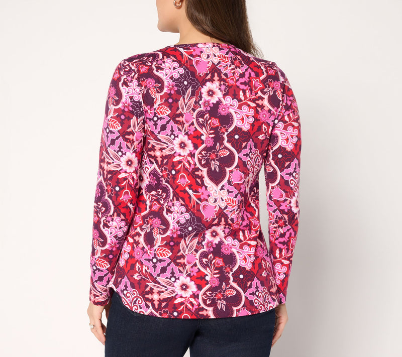 Denim & Co. Printed Perfect Jersey V-Neck Top with Curved Hem — View 4