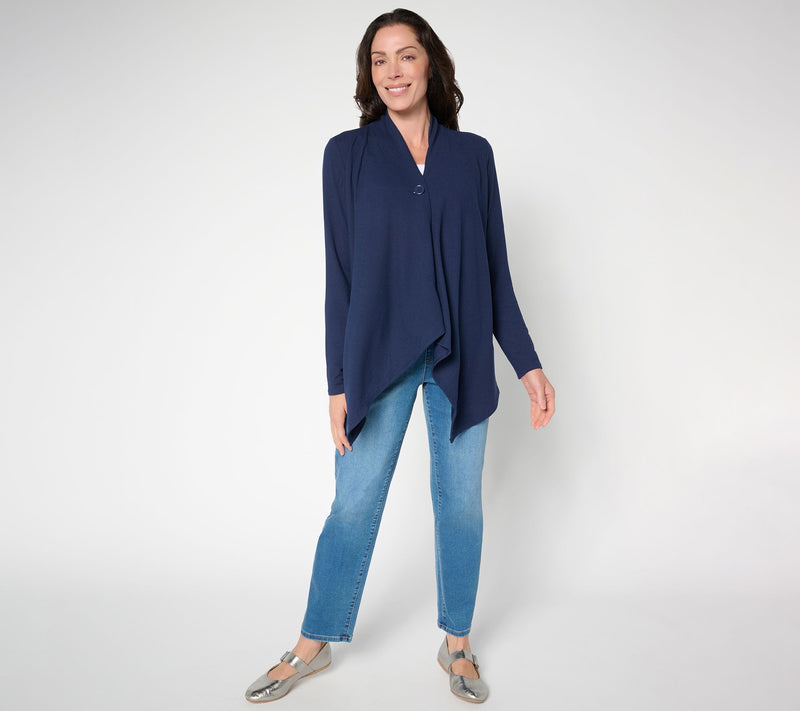 Denim & Co. Essentials Heavenly Jersey Wrap Cardigan with Closure — View 5