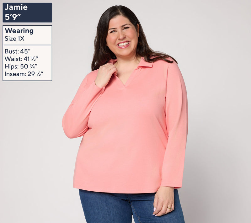 Denim & Co. Essentials Perfect Jersey Collared Long Sleeve Top — View 2