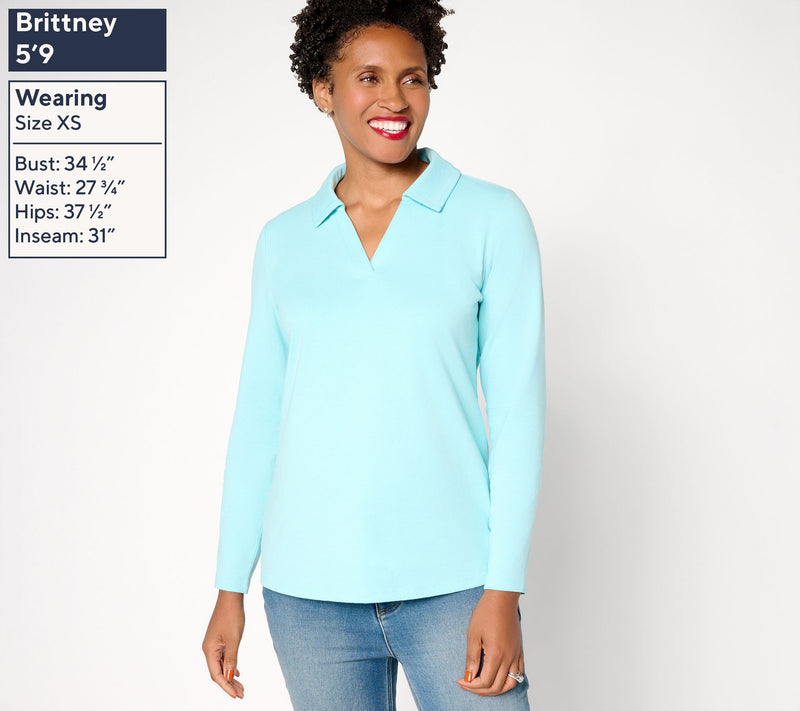 Denim & Co. Essentials Perfect Jersey Collared Long Sleeve Top — View 3