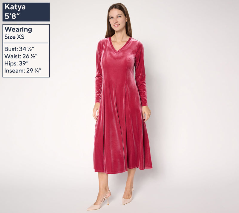 Women with Control Regular Velvet Godet V-Neck Midi Dress — View 3