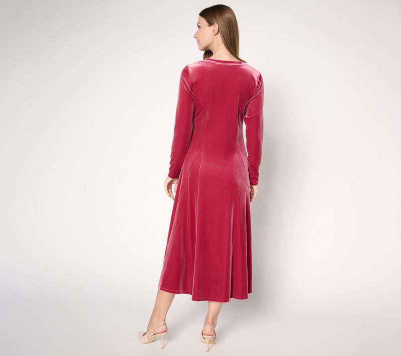 Women with Control Regular Velvet Godet V-Neck Midi Dress — View 4