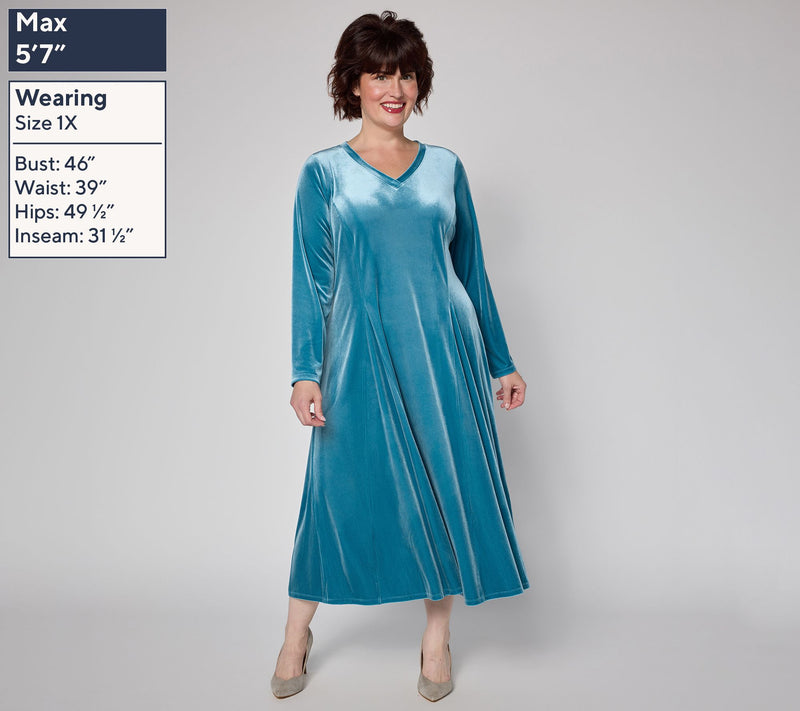 Women with Control Regular Velvet Godet V-Neck Midi Dress — View 2