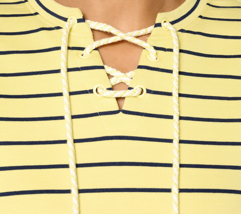 Denim & Co. French Terry Lace Up Long Sleeve Pullover — View 6