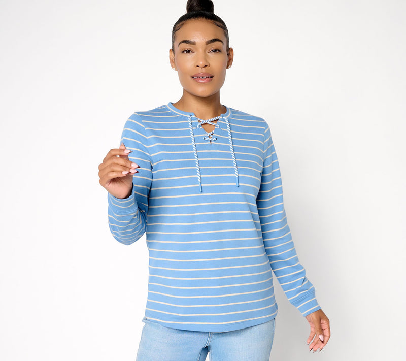 Denim & Co. French Terry Lace Up Long Sleeve Pullover — View 13