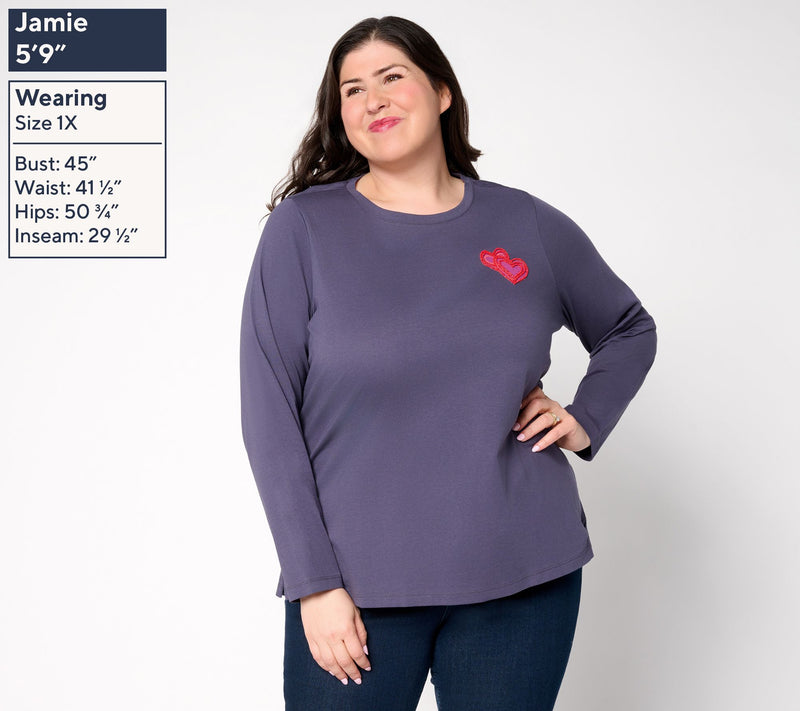 Denim & Co. 100% Cotton Embellished Double Heart Top — View 2