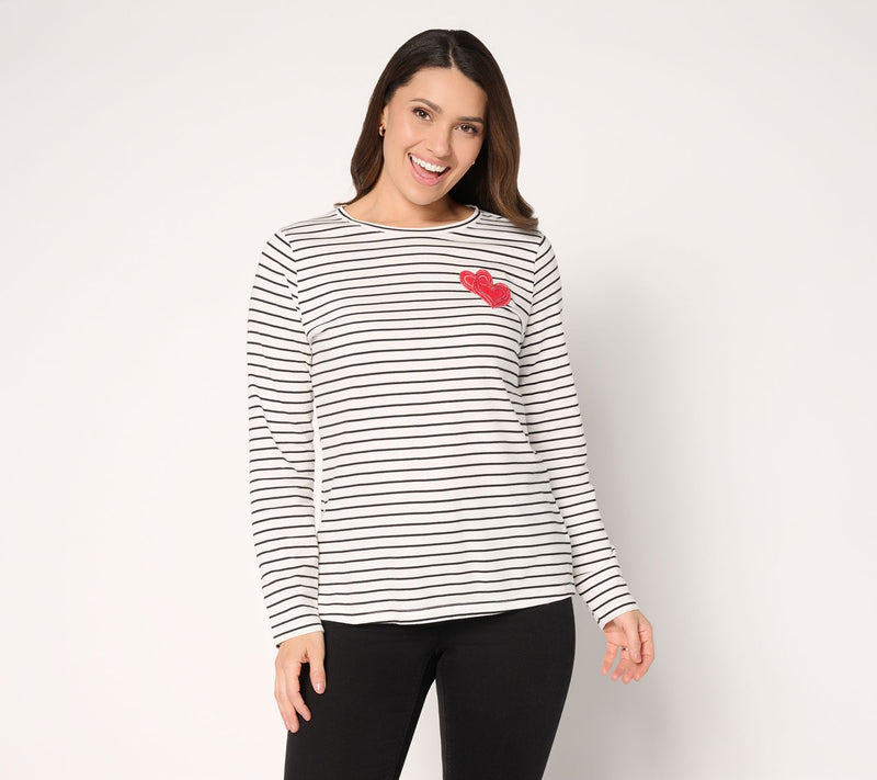 Denim & Co. 100% Cotton Embellished Double Heart Top — Main view