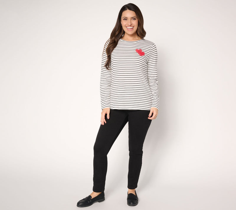 Denim & Co. 100% Cotton Embellished Double Heart Top — View 5