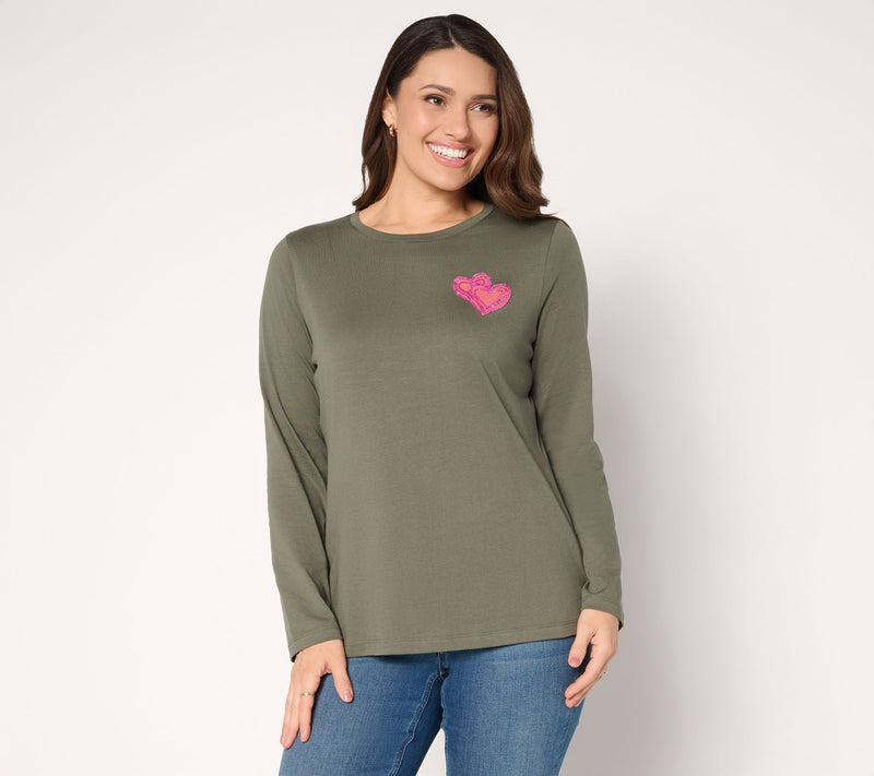 Denim & Co. 100% Cotton Embellished Double Heart Top — View 11