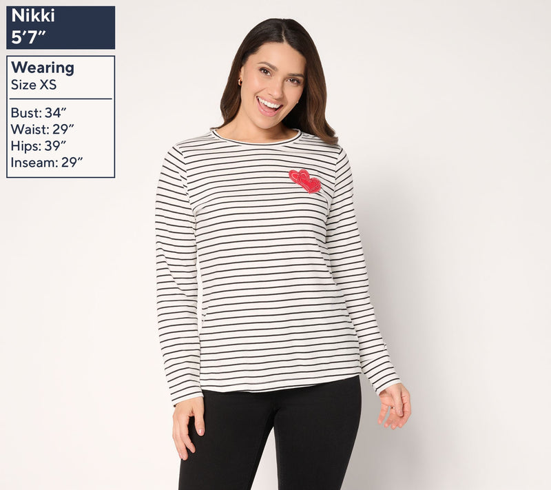 Denim & Co. 100% Cotton Embellished Double Heart Top — View 3