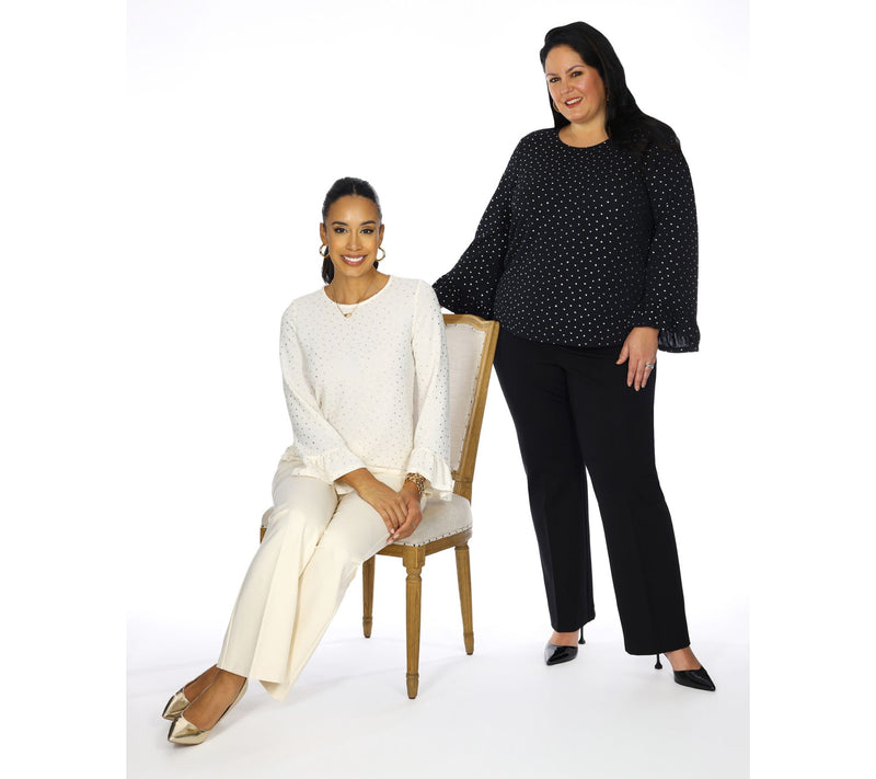 Dennis Basso Textured Knit Flounce Sleeve Top — View 2