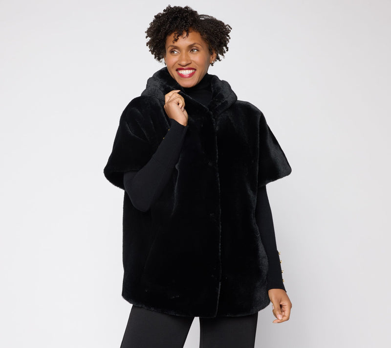 Dennis Basso Regular Faux Mink Snap Front Dolman Sleeve Coat — View 3
