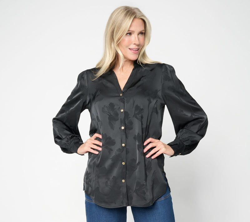 Dennis Basso Regular Jacquard Button Front Tunic w/ Y-Neck — View 3