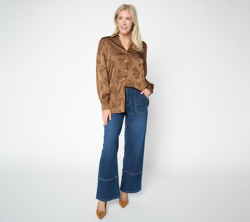 Dennis Basso Regular Jacquard Button Front Tunic w/ Y-Neck — View 10