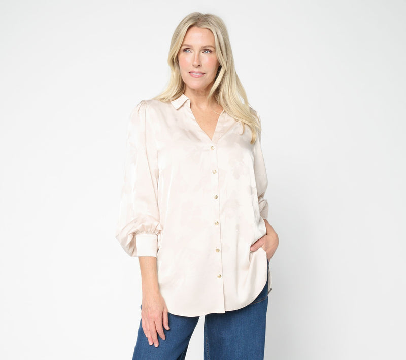 Dennis Basso Regular Jacquard Button Front Tunic w/ Y-Neck — View 5