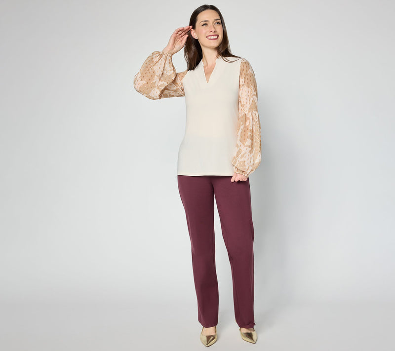 Dennis Basso Italia Knit Printed Sleeve Top with Embellishment — View 6