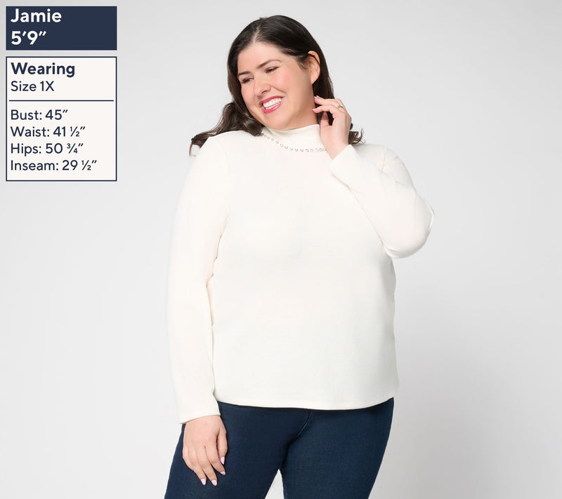 Dennis Basso Mock Neck Sweater with Embellishment — View 2