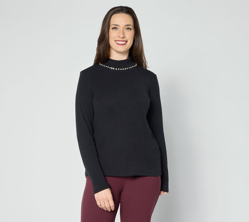 Dennis Basso Mock Neck Sweater with Embellishment — View 12