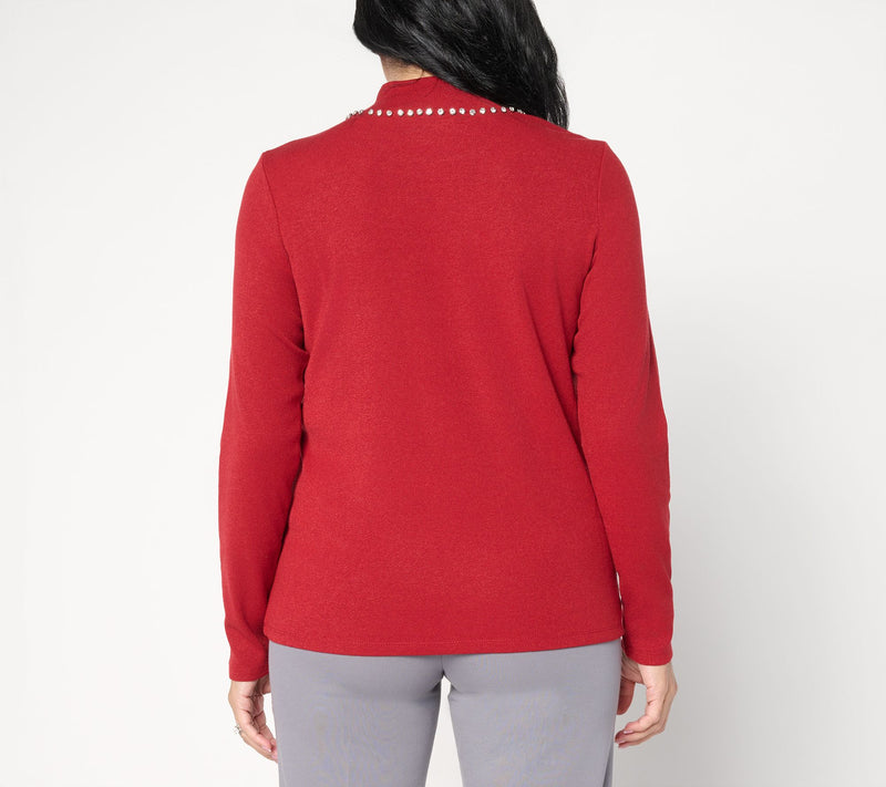 Dennis Basso Mock Neck Sweater with Embellishment — View 4