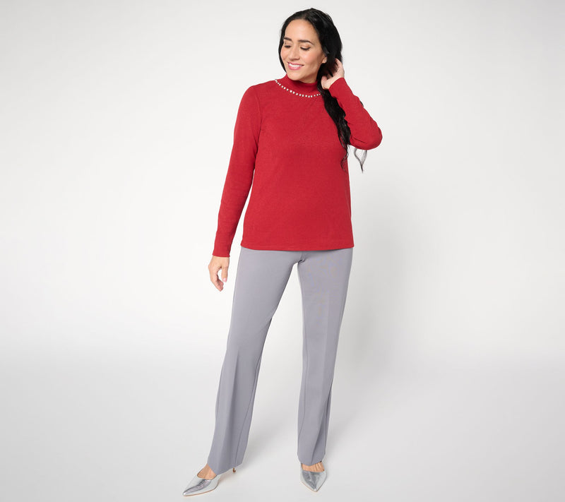 Dennis Basso Mock Neck Sweater with Embellishment — View 5