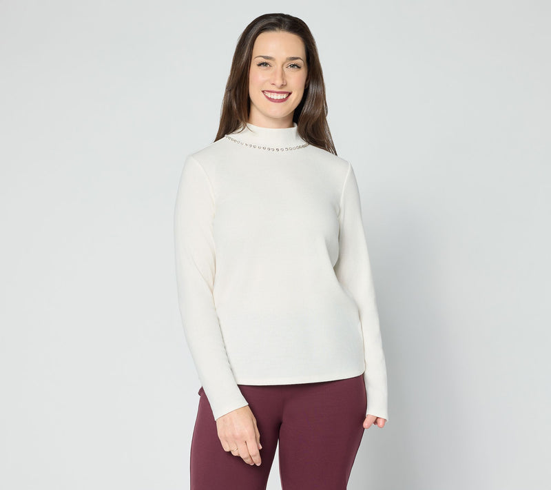 Dennis Basso Mock Neck Sweater with Embellishment — View 14