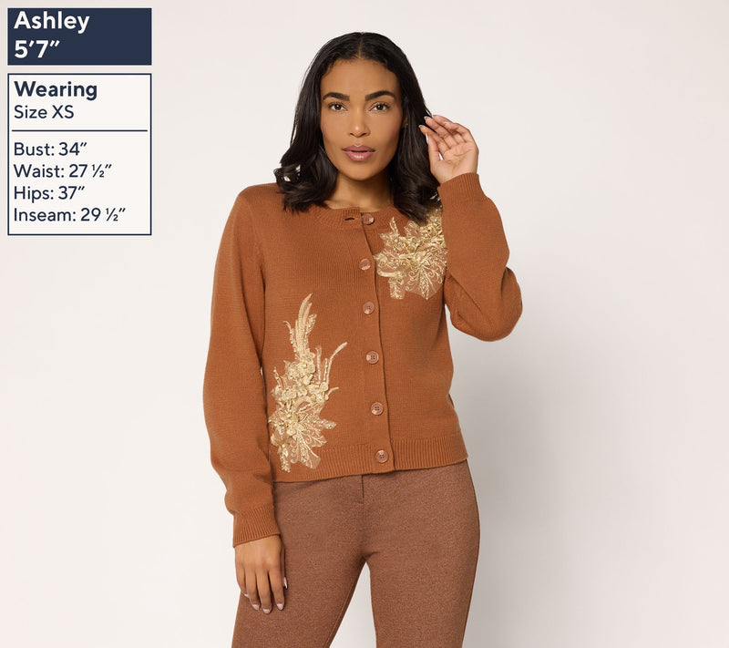 Dennis Basso Sweater with Sequin and Faux Pearl Embellishment — View 2