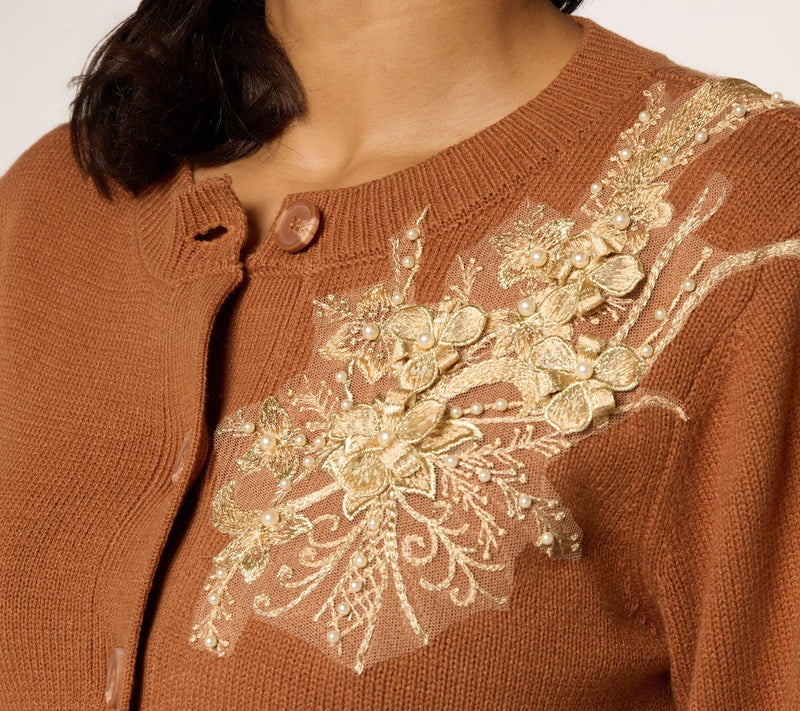 Dennis Basso Sweater with Sequin and Faux Pearl Embellishment — View 5