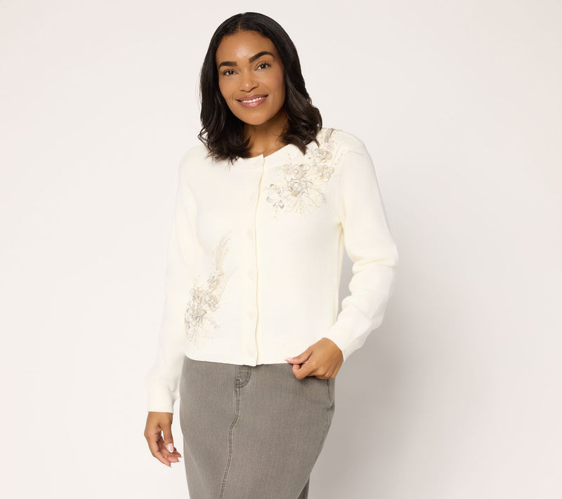 Dennis Basso Sweater with Sequin and Faux Pearl Embellishment — View 11